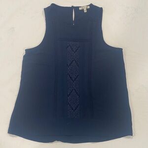 Bleuh Ciel Brand - Dark Blue Lace Accent Blouse